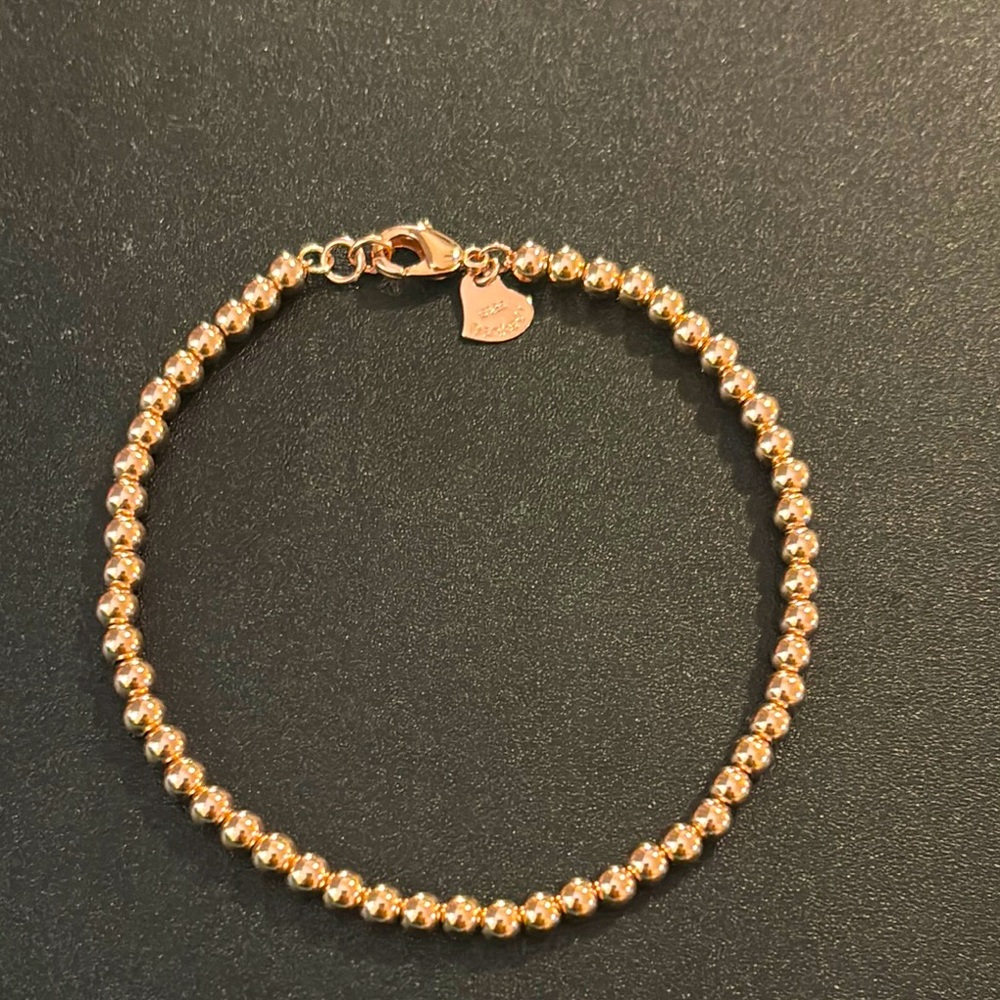 Rose gold plated 925 sterling silver beaded heart charm bracelet